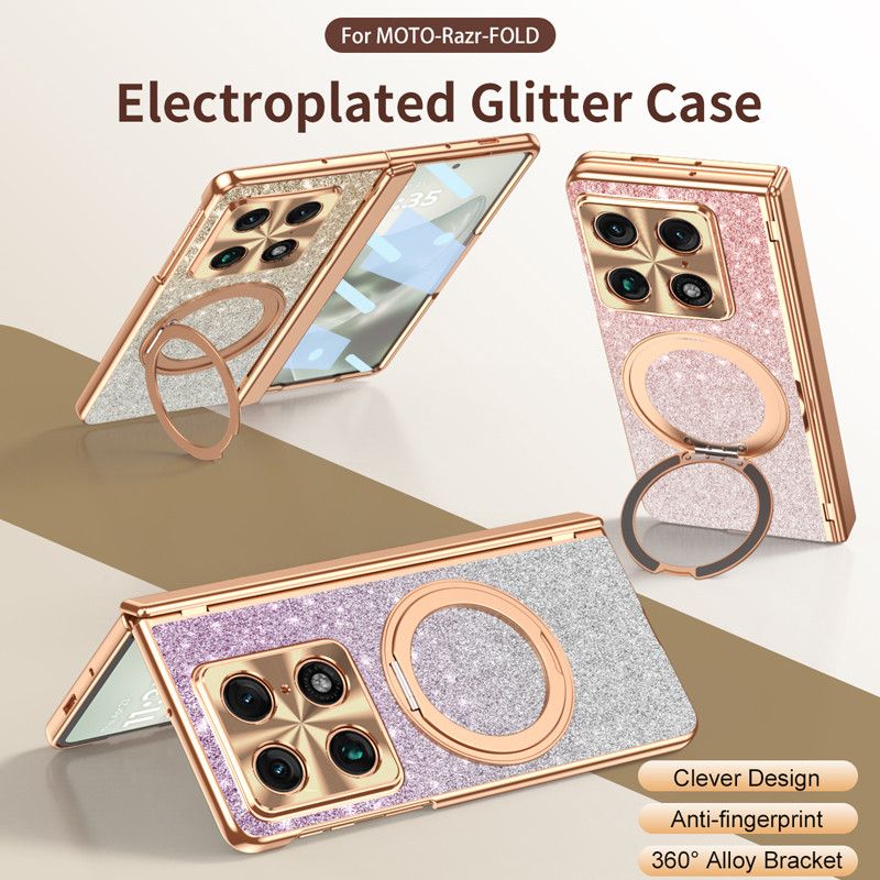 Para Motorola Moto Razr Caso Dobrável ELVEV Glitter Galvanoplastia Suporte Rotat