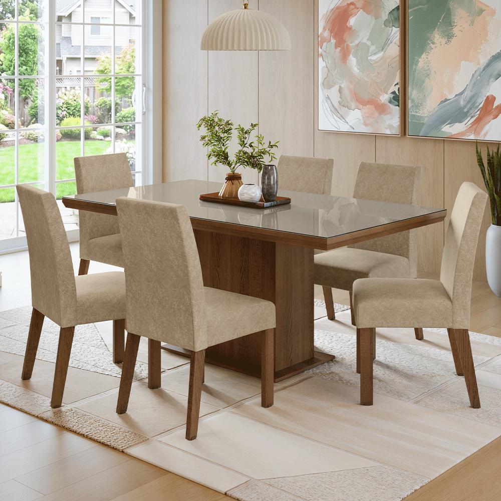 Conjunto Sala Jantar Tampo Vidro 6 Cadeiras Alba Madesa