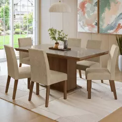 Conjunto Sala Jantar Tampo Vidro 6 Cadeiras Alba Madesa