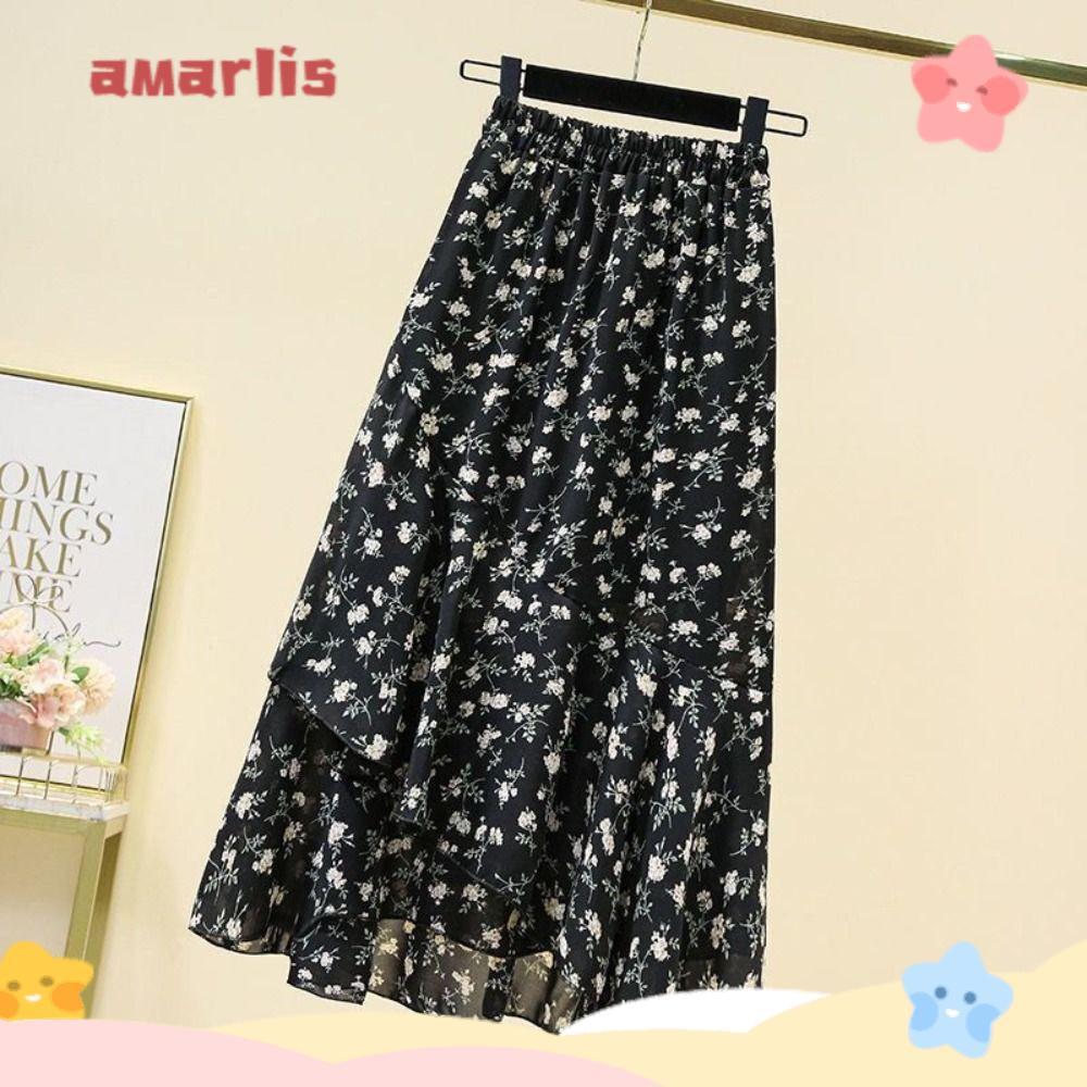 Saia De Cintura Alta AMARLIS , Evasê Com Estampa Floral E Design De Quadril Maxi De Tecido De Verão Slim Fit