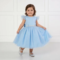 Vestido Infantil Glitter Godê Azul Bebê Princesinha Casamento