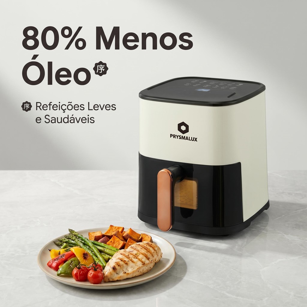 Fritadeira Air Fryer PRYSMALUX 5.5L Visível 1350W, 80% Menos Óleo Temperatura Ajustável 80℃-200℃ Cozinha Rápida Saudável