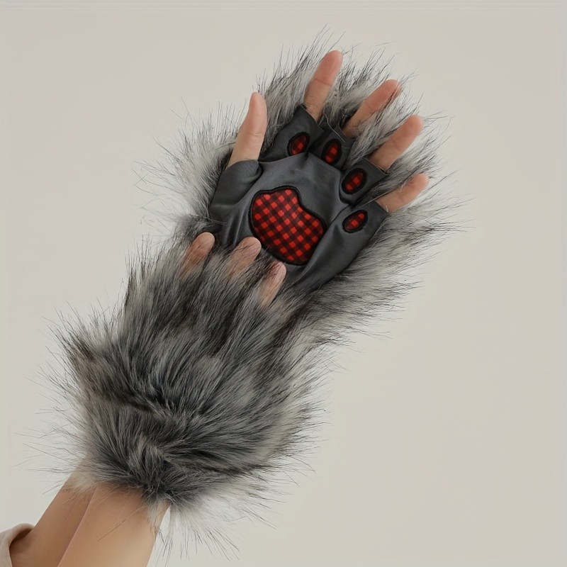 Luvas de Lobo Gótico da Meia-Noite, Luvas de Vestuário de Luxo em Pelúcia para Cosplay de Halloween, Festa de Natal e Ba