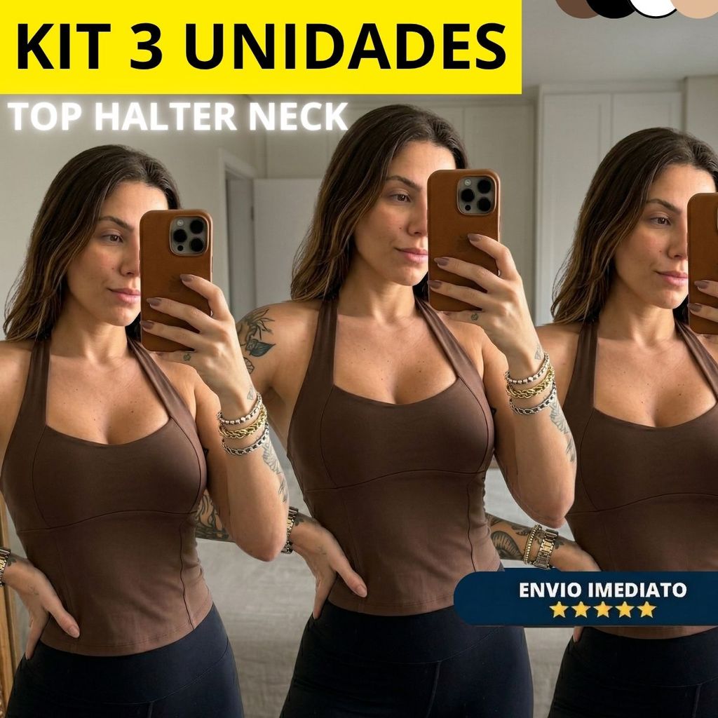 Kit 3 Regata Top Halter Blusinha Halter Neck Moda Gringa  Frente Única Costas Nuas Cropped
