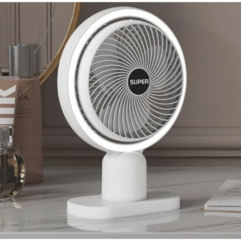 Ventilador de Mesa com LED e Bateria Recarregável – Silencioso, Portátil e Moderno em Oferta na Shopee