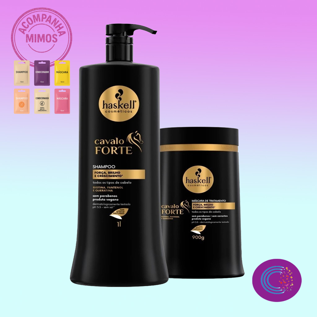 Kit Haskell Shampoo 1lt + Mascara Cavalo Forte Brilho 900 gr