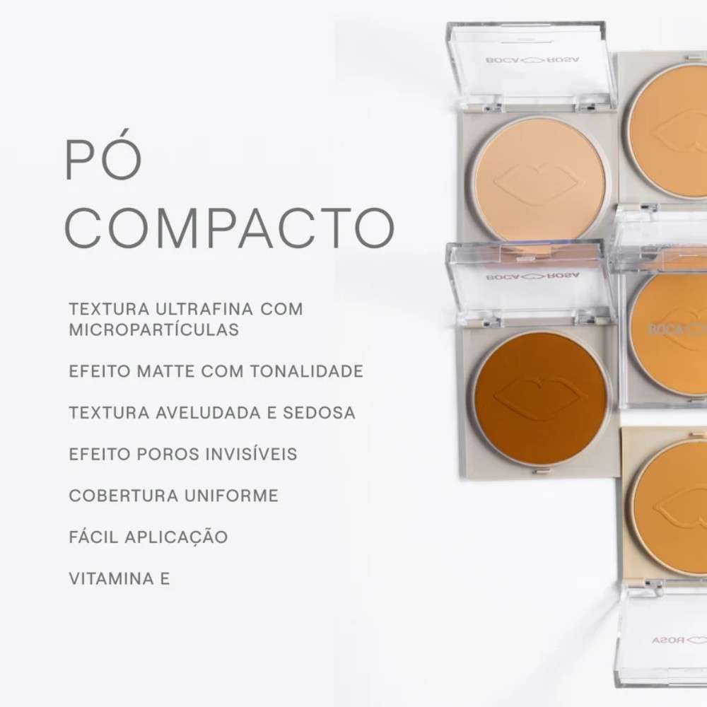 Pó Compacto Boca Rosa Com Cor Matte Ultrafino Leve Acabamento Natural - 9g