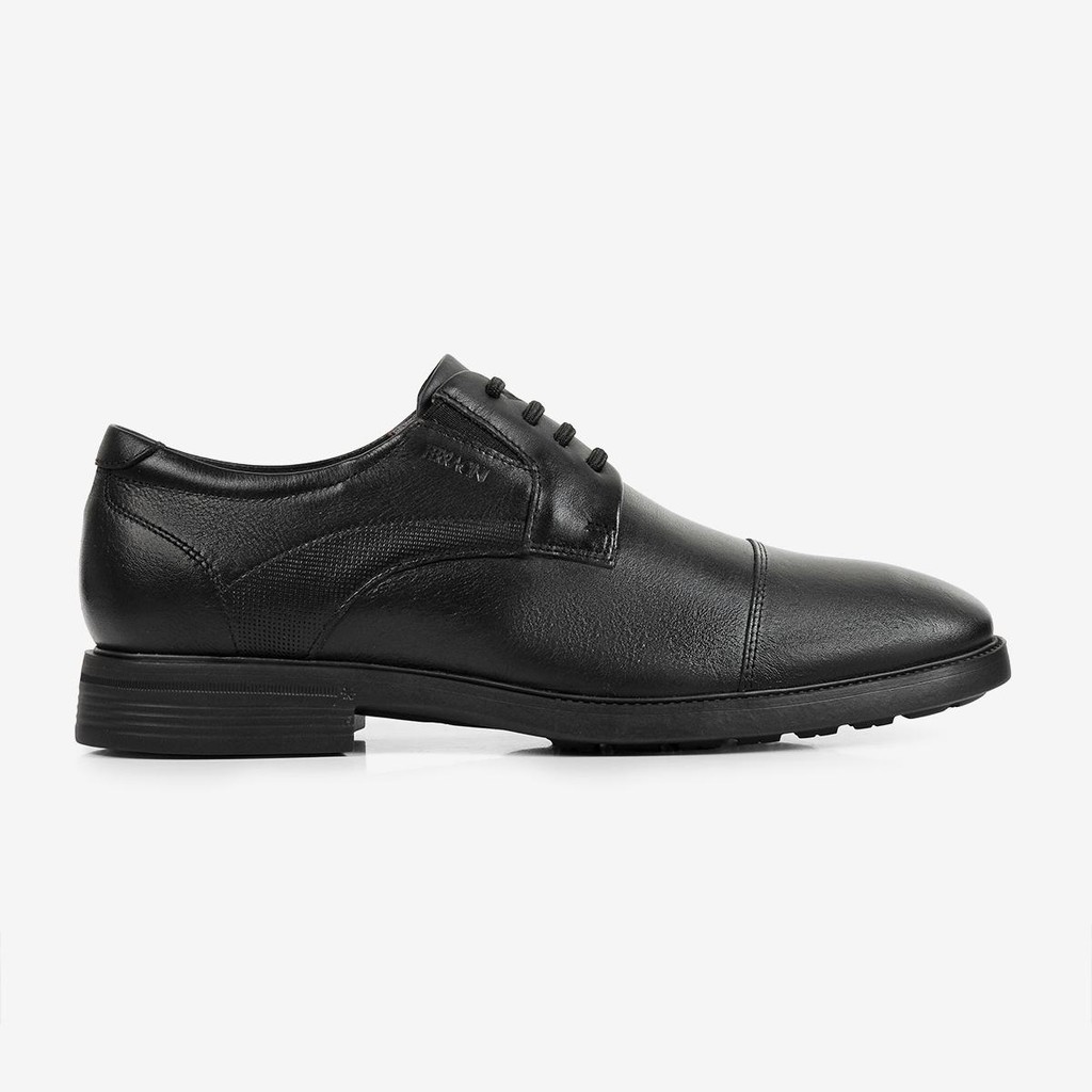 Sapato Ferracini 6017-709G Masculino Social Preto Couro Legítimo Derby Bali Cadarço de elástico