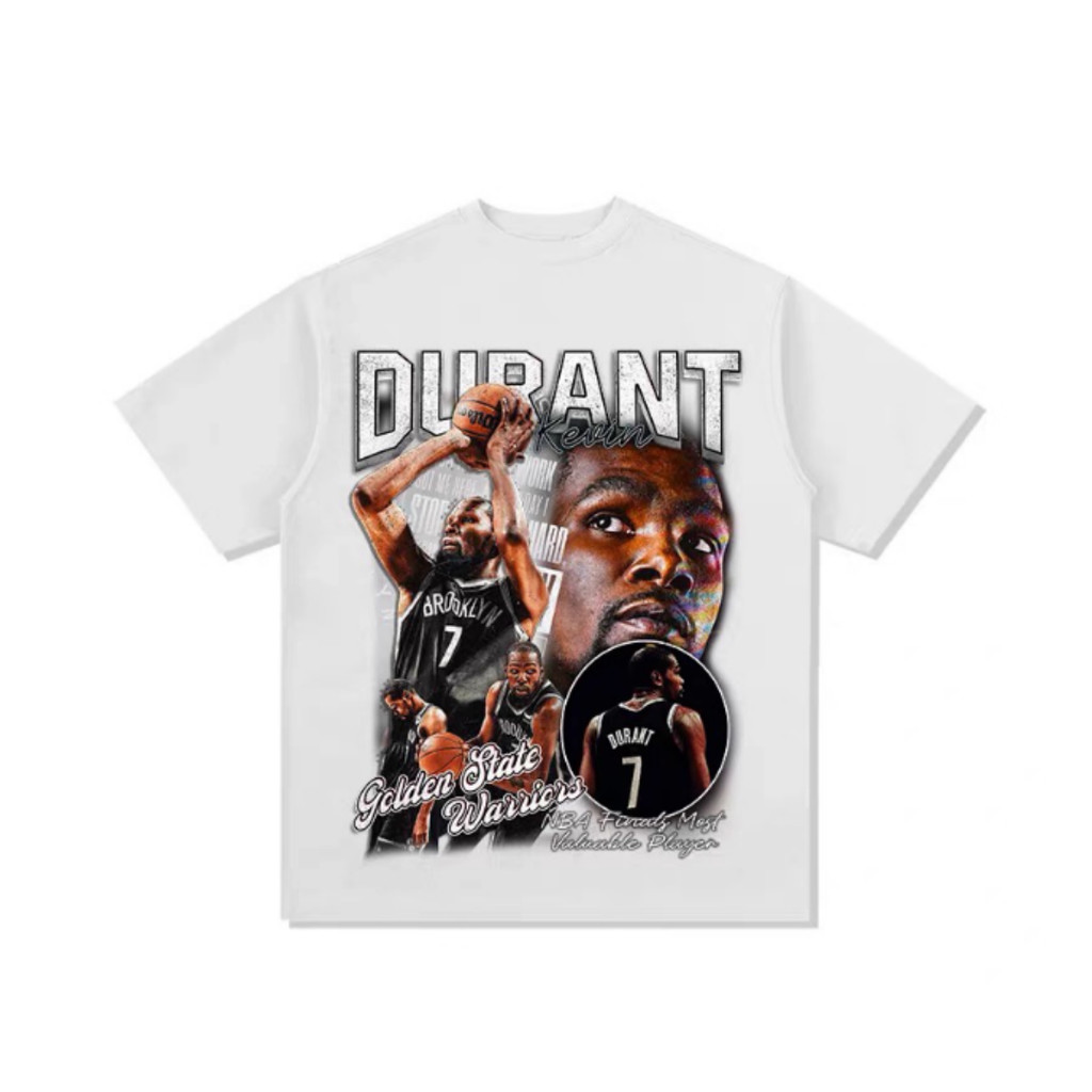 Camiseta Estampada De Algodão Solta E Estilosa Da Estrela Do Basquete Durant, Camiseta Casual Confortável Unissex