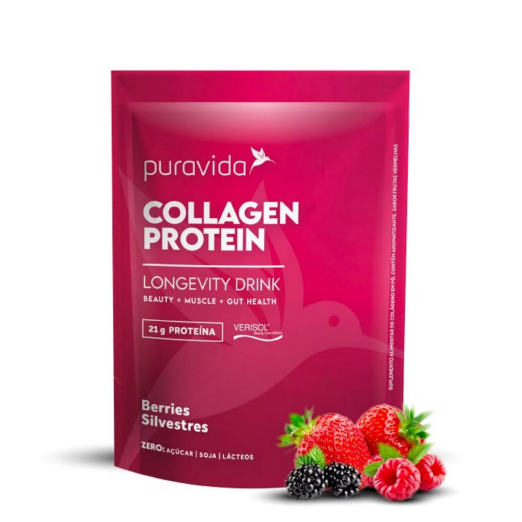 Collagen Protein Pura Vida 450 g – Colágeno Verisol® + Biotina, Alta Absorção, Pó Proteico (sabores variados) em Oferta na Shopee
