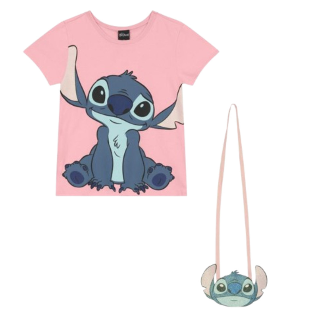blusa infantil menina 100% algodão brilhante Stitch Brandili COM BOLSINHA