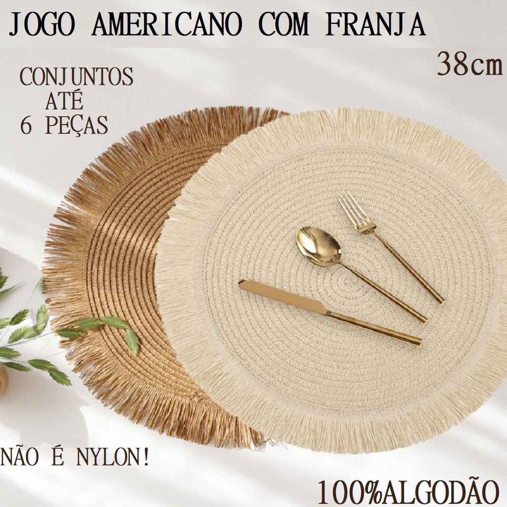 OFERTA Jogo Americano Descanso Redondo Com Franja Algodão 6 ou 4 Ou 2Uni 38cm De Mesa Decoração Cozinha em Oferta na Shopee