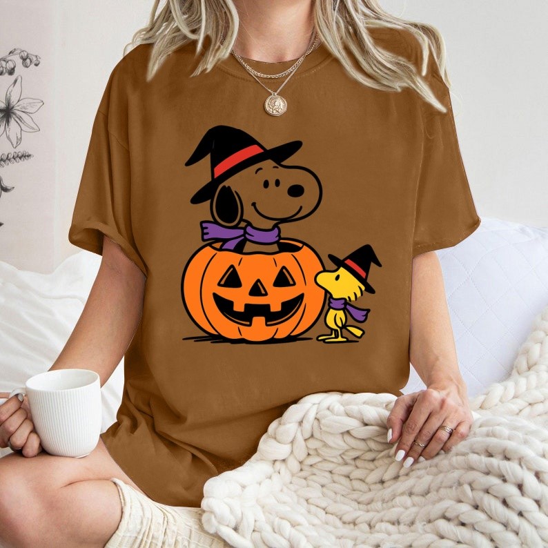 [Camiseta Premium Algodão Puro]LA Camisa Snoopy Feminina de Halloween Camiseta Oversized Blusa Snoopy Desenho Algodão#15