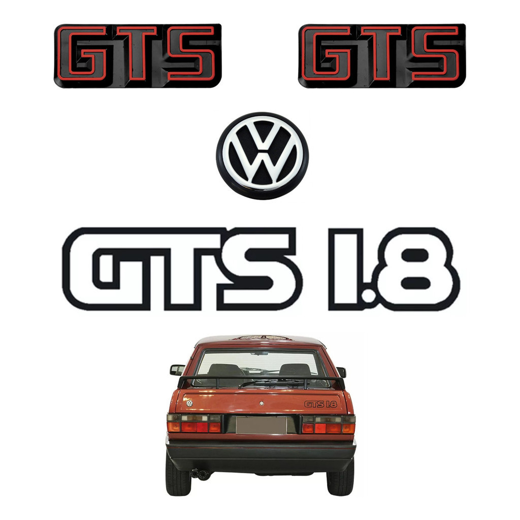 Emblema Vw Mala + Laterais Gts + Gts 1.8 Preto - Gol 87 À 90