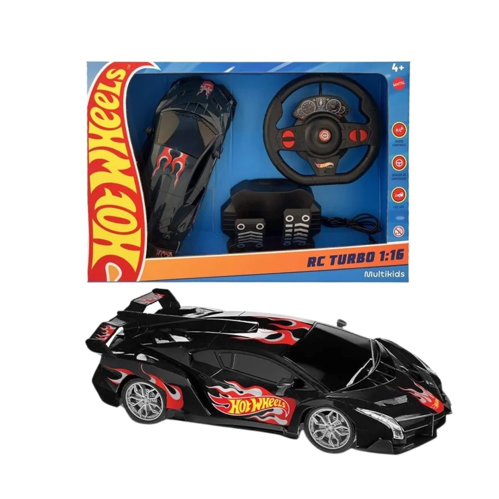 Brinquedo Infantil Carrinho de Controle Remoto Hot Wheels Turbo Preto Multikids - BR2445 em Oferta na Shopee