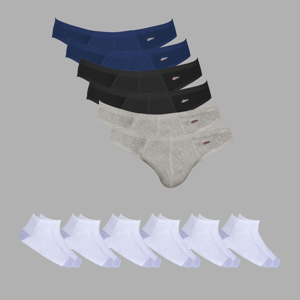 Kit 6 Cuecas Zorba Slip Algodão 791 + 6 Meias Hanes Cano Curto 5186 em Oferta na Shopee