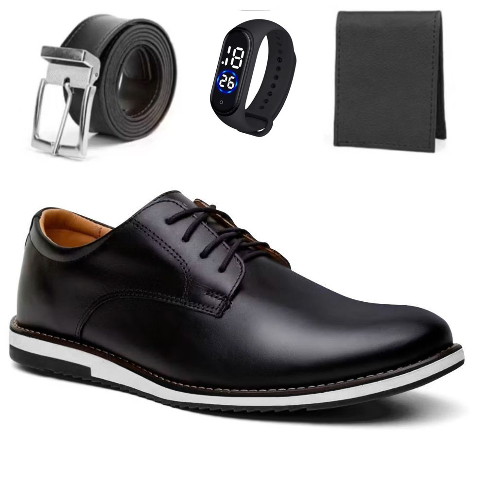 Kit Sapato Social Oxford Masculino Elegante de Couro Macio Confortável + Cinto Carteira e Relogio