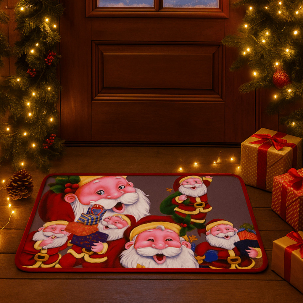 Tapete Natalino 60x38cm Poliéster - Wincy / Capacho Natal Papai Noel / Decoração Entrada Piso Casa