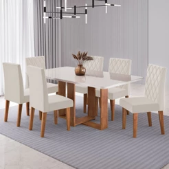 Mesa de Jantar 6 Lugares Afrodite com Vidro - Viero Móveis