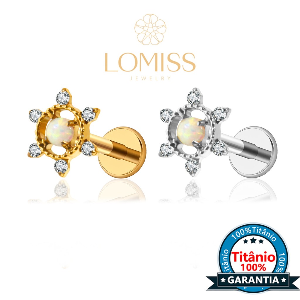 Piercing Orelha Helix Tragus Labret Conch Titânio Com 6 Zircônia Flor Com Pedra Opala lateral Boca Nariz Para Lábios em Oferta na Shopee