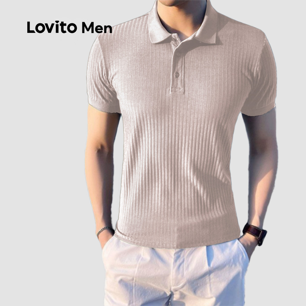 Lovito Men Camisa Polo Casual Plicated Primavera/verão Camisa Polo de Damasco para homens LNE114117 em Oferta na Shopee