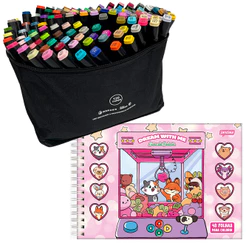 Kit Marcador 120 Cores + Livro Colorir Grande Rosa