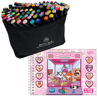 Kit Marcador 120 Cores + Livro Colorir Grande Rosa em Oferta na Shopee