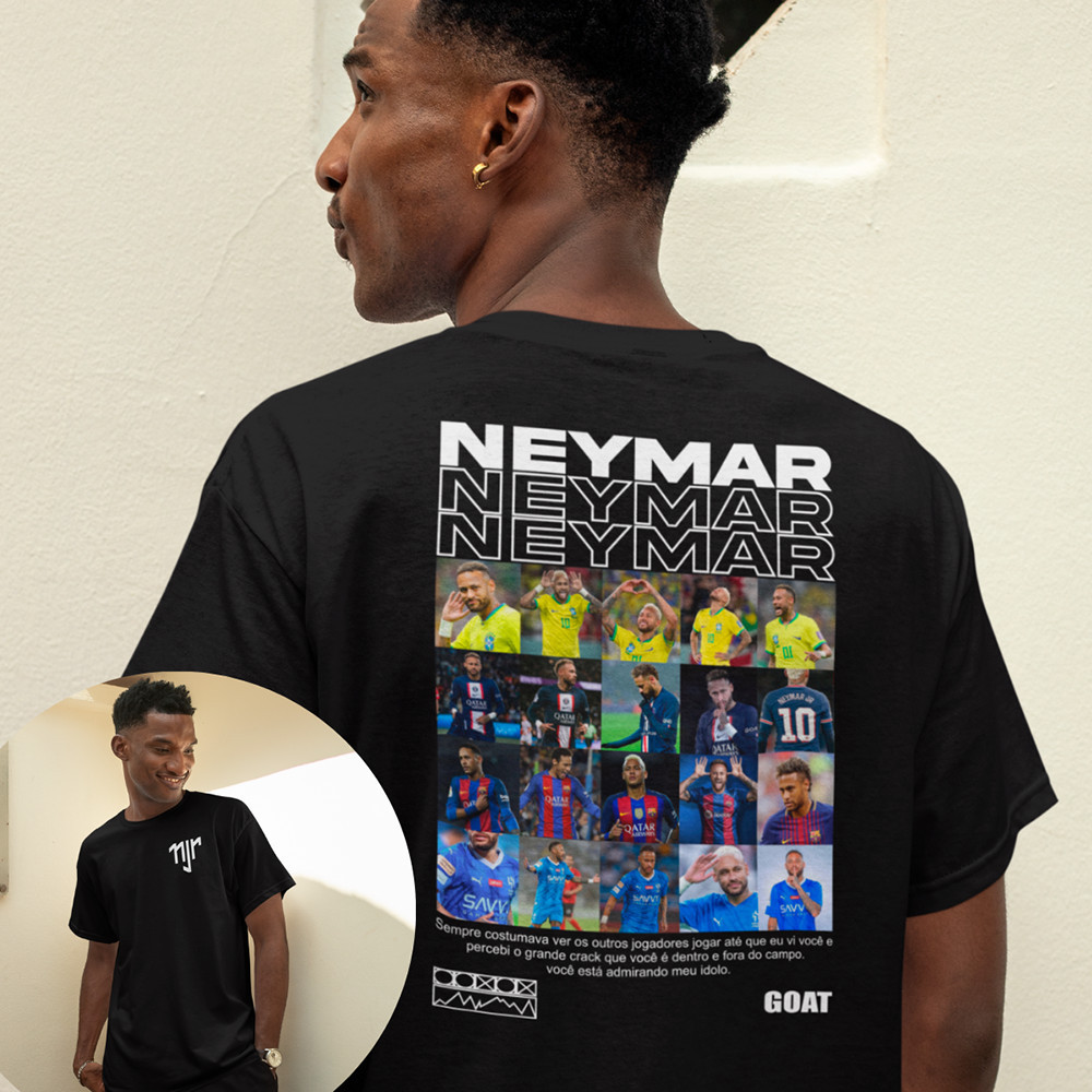 Camiseta Básica Unissex Futebol Neymar Junior Goat Ídolo Brasil Camisa 100% Algodão Football