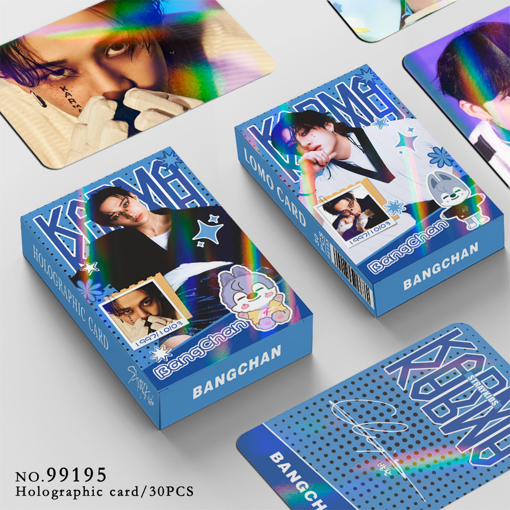 30 Unidades Stray Kids BANGCHAN KARMA Oco Laser Holograma Lomo Cartões Air-ful HOP ATE STAR Photocards HYUNJIN FELIX CHA