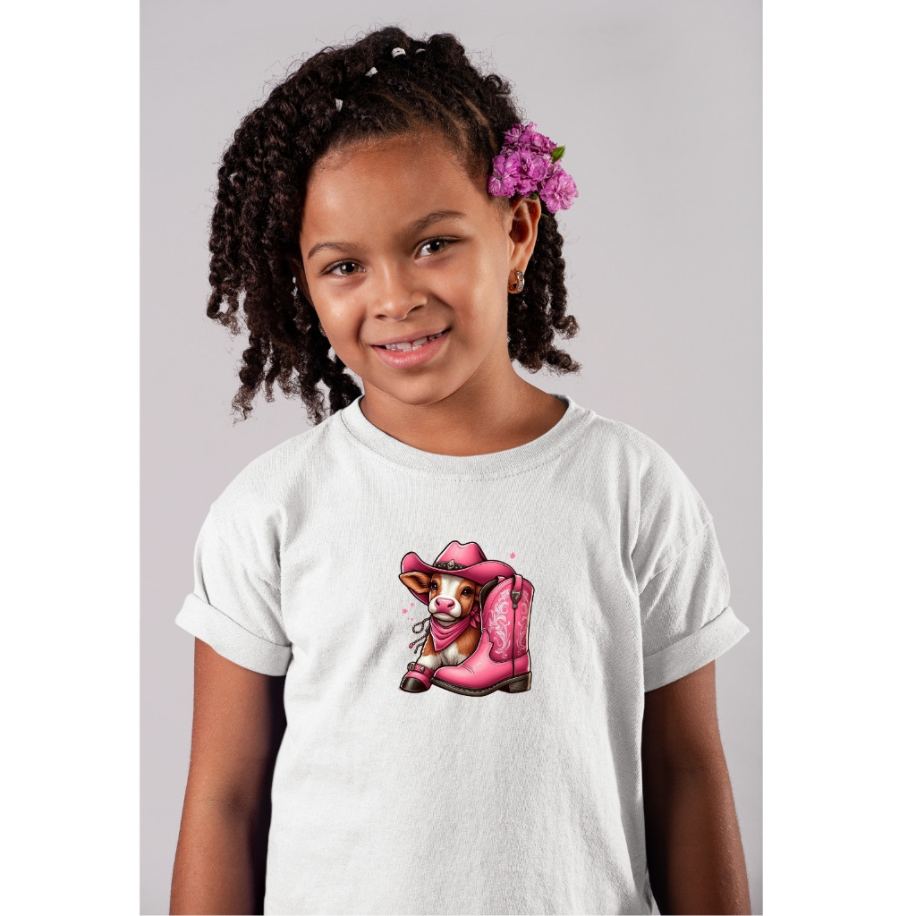 CAMISETA ROUPA INFANTIL CAMISETA VAQUINHA BOTA ROSA AGROPECUARIA AGRO É POP