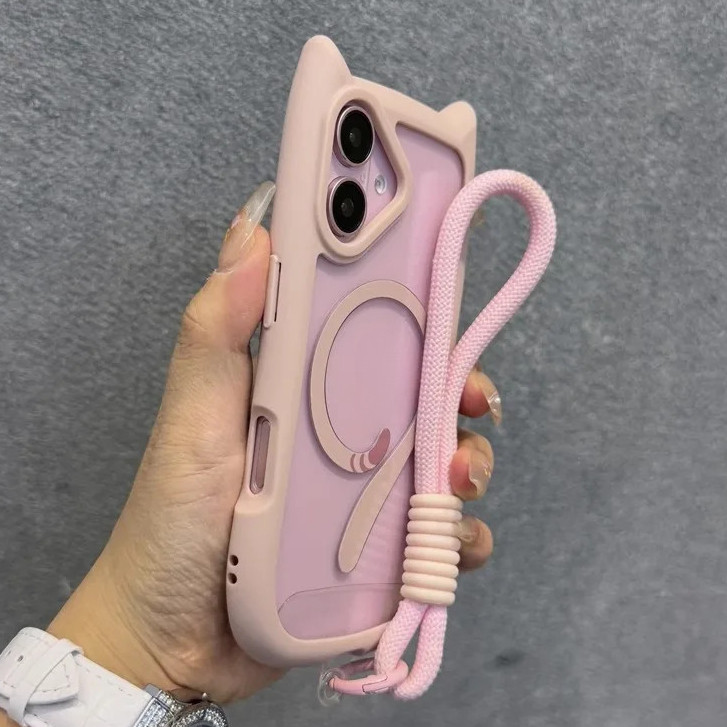 Tubo De Telefone Magnético Transparente Bonito Com Orelha De Gato Compatível IPhone 16 15 14 13 12 11 Pro Max Plus Macio