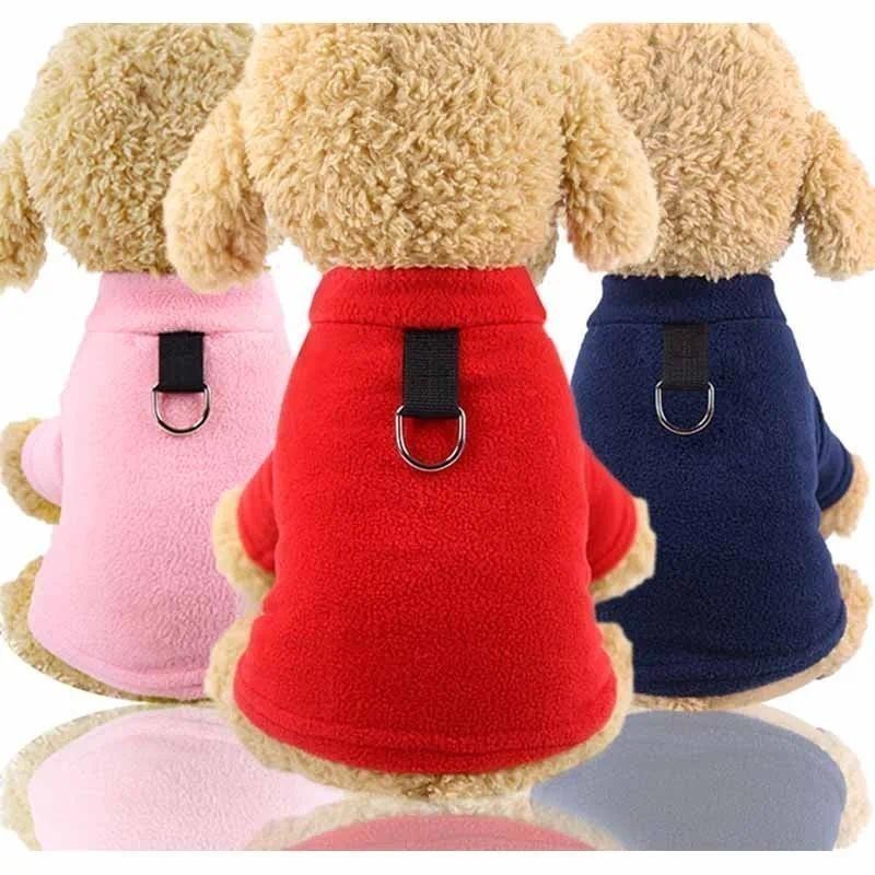Colete de Inverno para Cães, Roupas de Lã Macia para Cães Pequenos, Camiseta para Cães de Cor Sólida, Colete com Arnês,