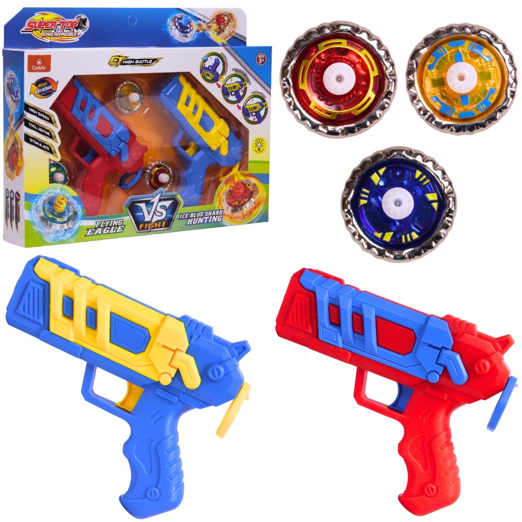 Brinquedo Batalha Suprema 3 Piões 2 Lançadores Azul Vermelho - Castela em Oferta na Shopee