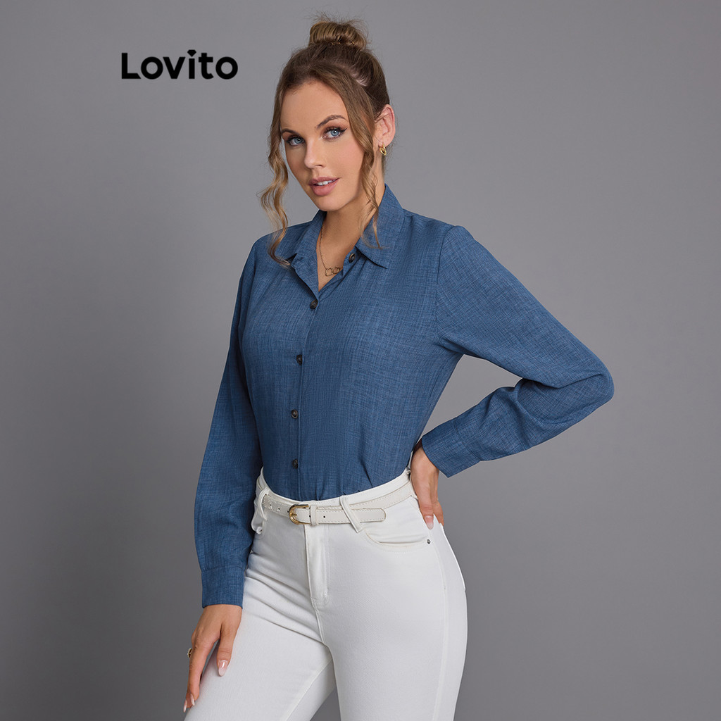 Detalhes do Lovito Blusa Feminina Elegante Lisa com Botões Multicolorida LBL12275