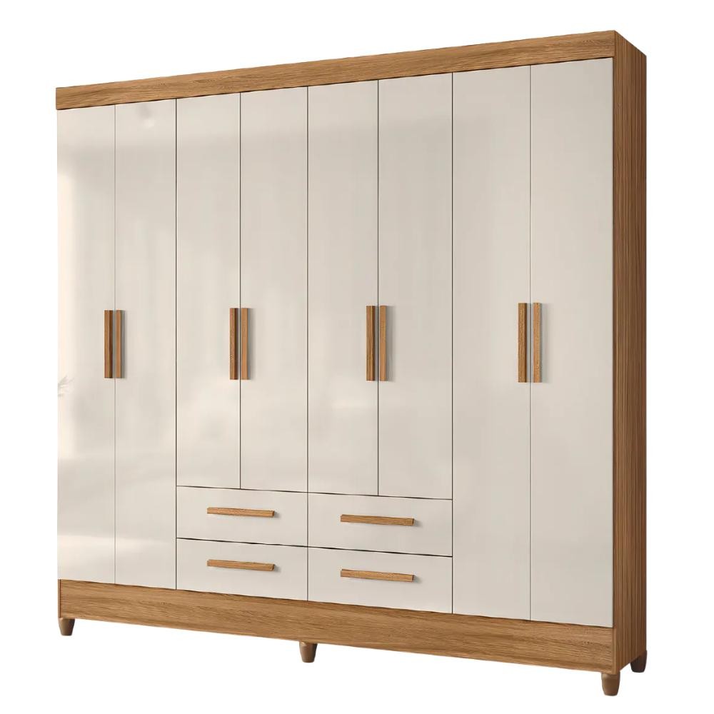 Imagem Guarda Roupas Casal 8 Portas 4 Gavetas Freijó/Off White Flórida Moval