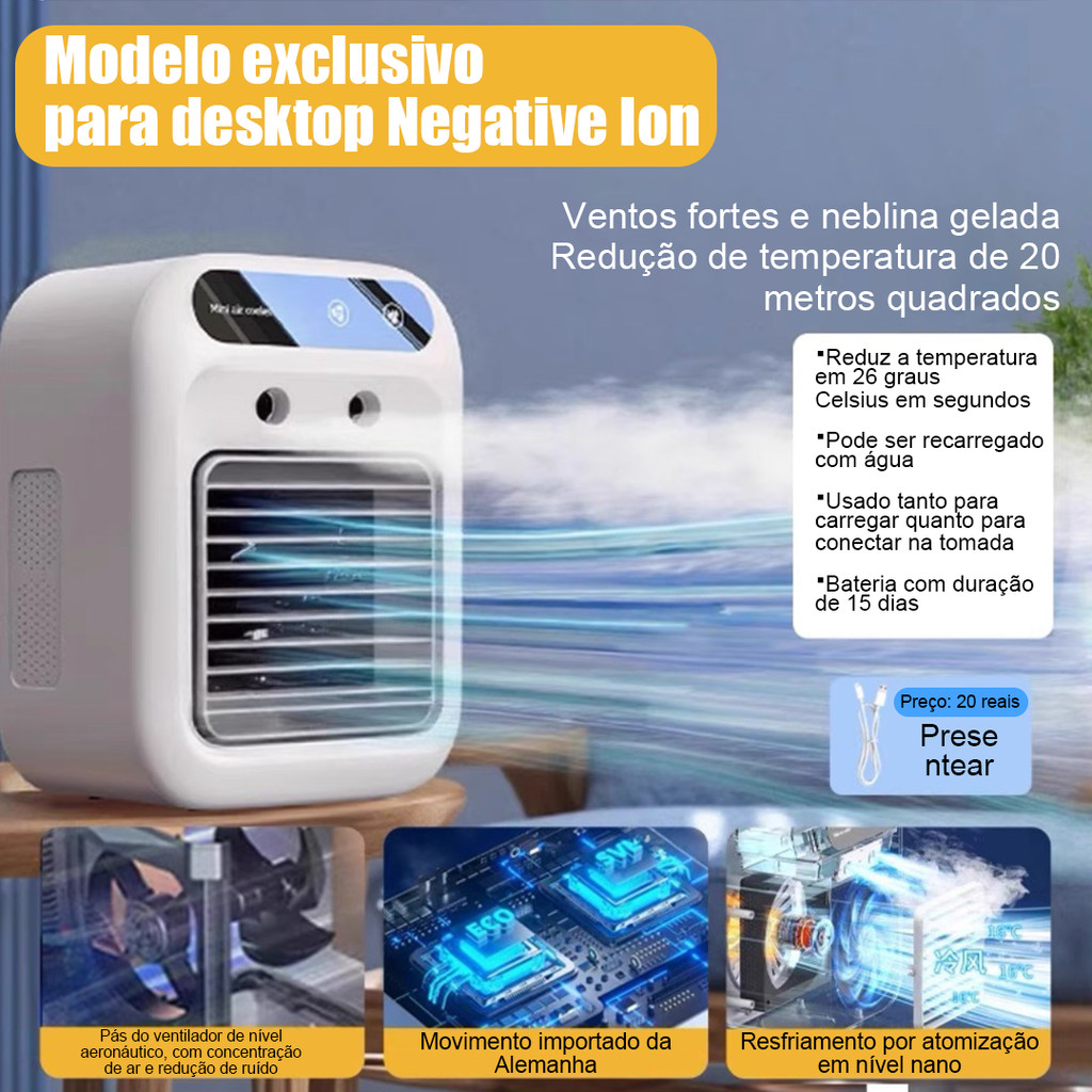 GRANDE Ar Condicionado Climatizador Umidificador Ventilador Portátil Led Quarto Sala Escritório Mesa