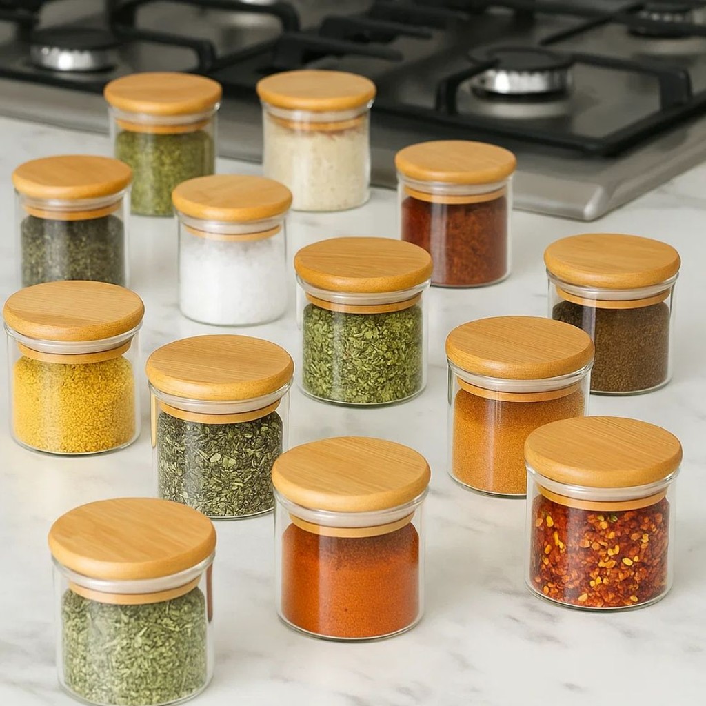 Kit 6 Potes Vidro P/ Temperos 140ml Tampa Hermética 25086 - Vencedor