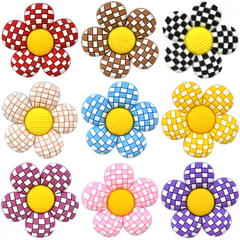 Encantos de Sapatos 10 Estilos de Decorações de Flores Xadrez Acessórios de PVC com Botão e Pingentes de Sandálias com P