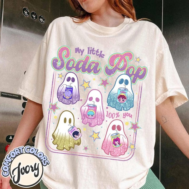 Camiseta Unissex com Tema de Fantasma e Refrigerante "MY LITTLE SODA POP", Estilo Moda Corrente