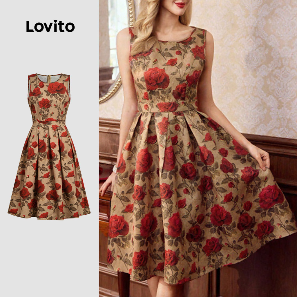 (NEW) Lovito Vestido Vintage Primavera/verão para Mulheres L154ED236