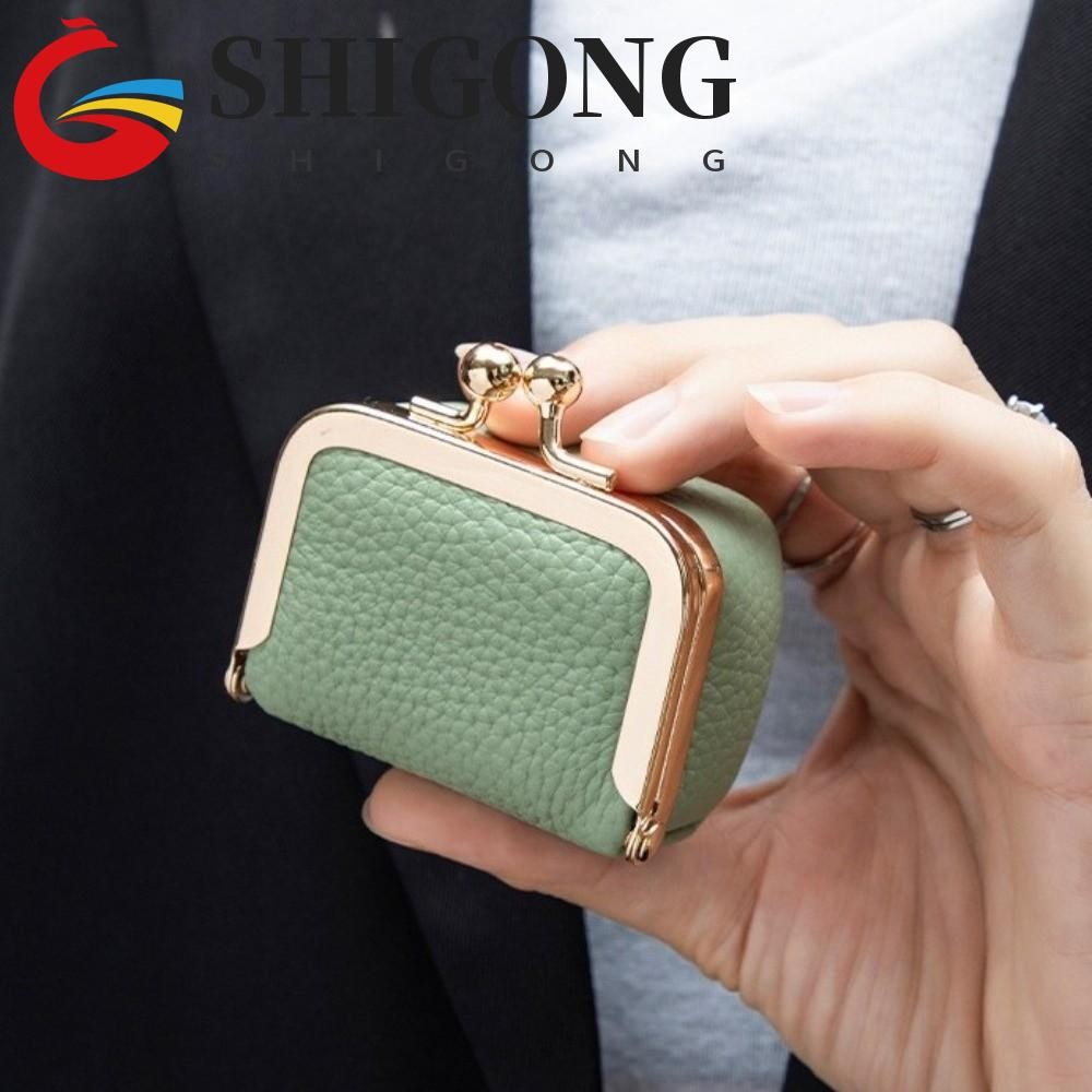 Bolsa De Joias De Couro SHIGONG , Moedas PU De Cor Sólida Kiss Lock , Mini Quadrada Para Itens Pequenos