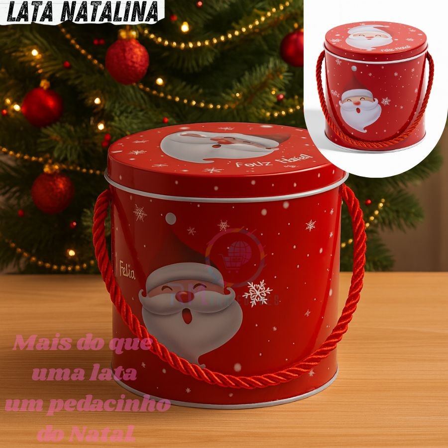 Lata de Metal Natal Vermelho Decorativo Sortido Natalino Papai Noel Enfeite Decoração