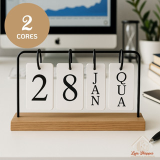 Calendário de Mesa de Madeira Dourado ou Preto Elegante Decorativo Permanente em Oferta na Shopee