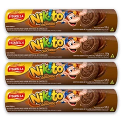 Kit 4un Biscoito Recheio Chocolate 120G Vitarella Nikito