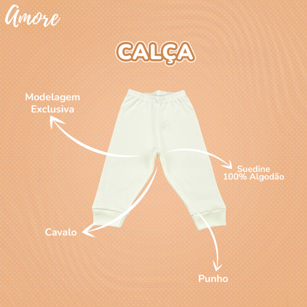 Kit 3 Calças Bebê Amore Minimalista Confortável 100% Algodão · foto 2