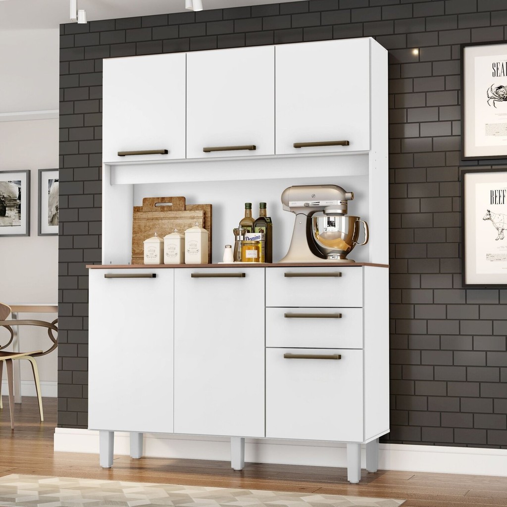 Armário para Cozinha 6 Portas 2 Gavetas 120 Cm Branco em Oferta na Shopee