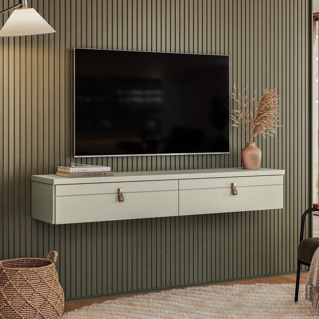 Rack Suspenso para Tvs até 50 Polegagas Off White/Bege em Oferta na Shopee