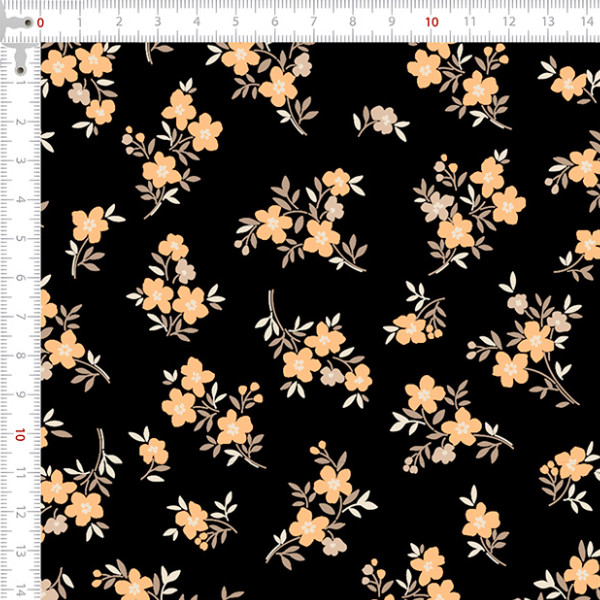 Tecido Tricoline Estampado Flores do Outono Amarelo e Preto Artesanato DIY Costura Patch Ateliê