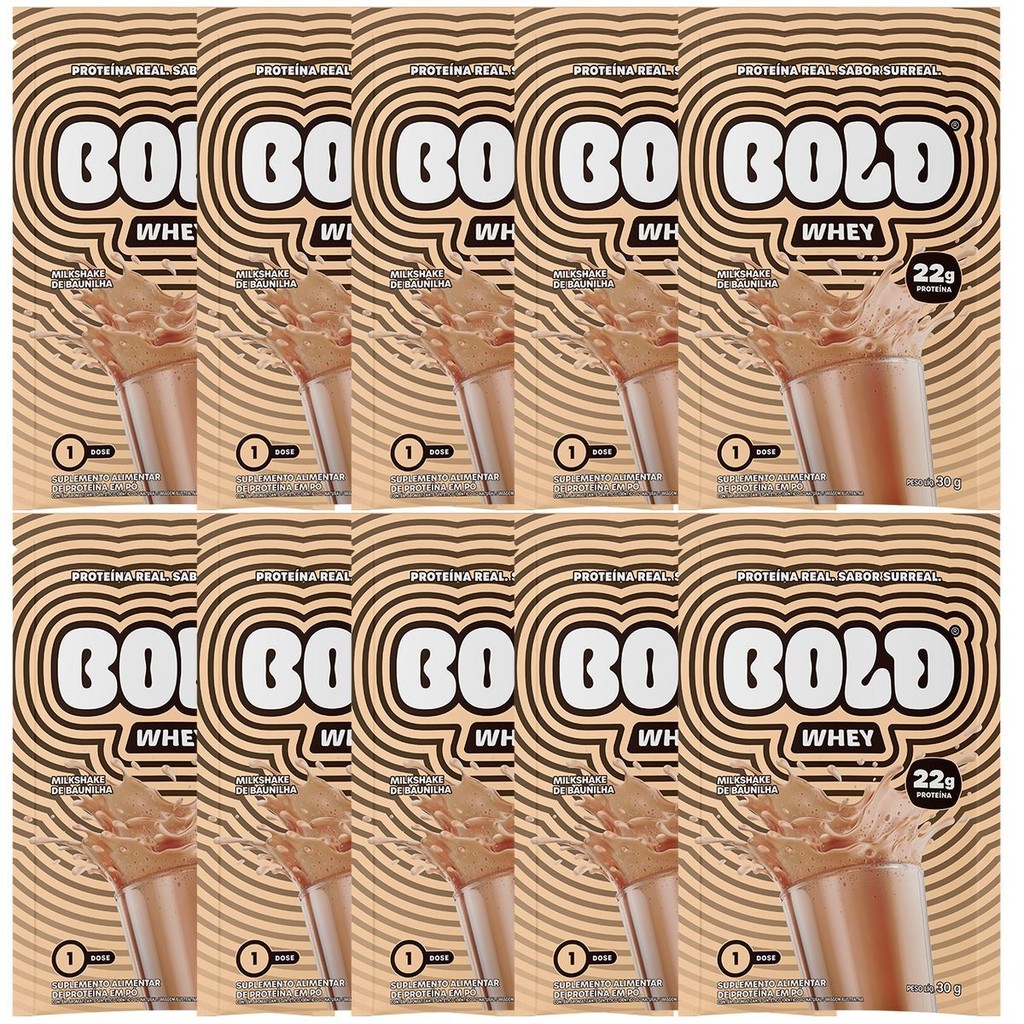 Bold Whey - 10 Sachês 30g Milkshake de Baunilha - Bold