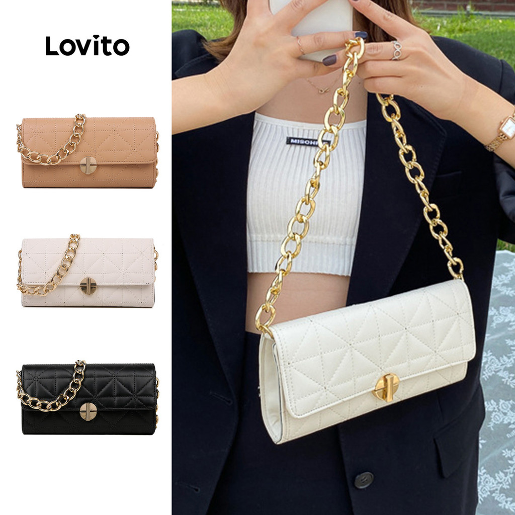 Lovito Bolsa de Ombro Pequena de Corrente de Metal Casual para mulheres LFA98016